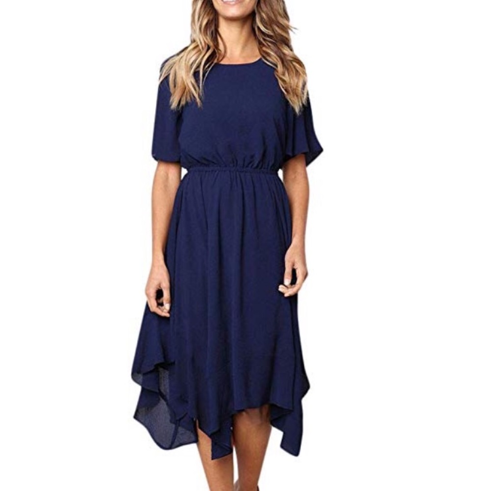 Chic Bohemian Style Navy Blue Midi Dress - Picture 4 of 7